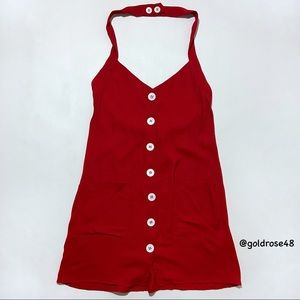 Reformation Bardot halter dress in Cherry red